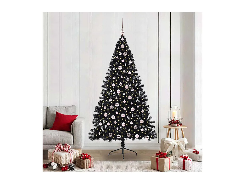Árvore de Natal Artificial Pré-iluminada Preto 210 cm PVC