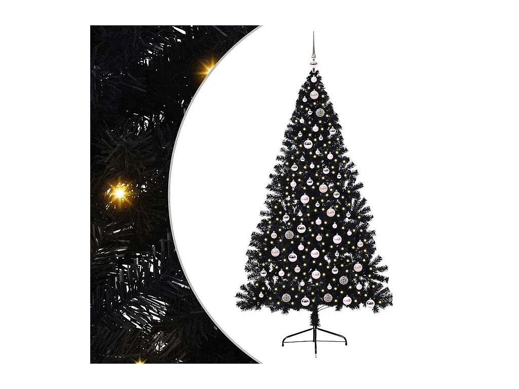 Árvore de Natal Artificial Pré-iluminada Preto 210 cm PVC