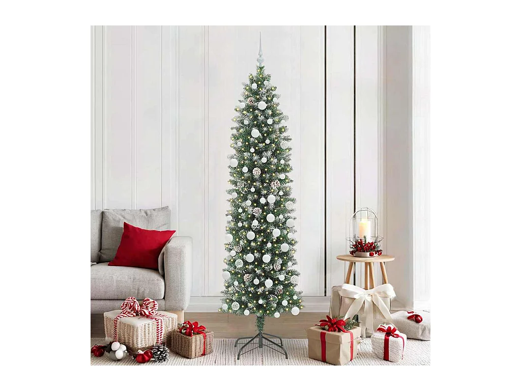 Arbre de Noël artificiel slim avec 300 LED Vert et blanc 210 cm