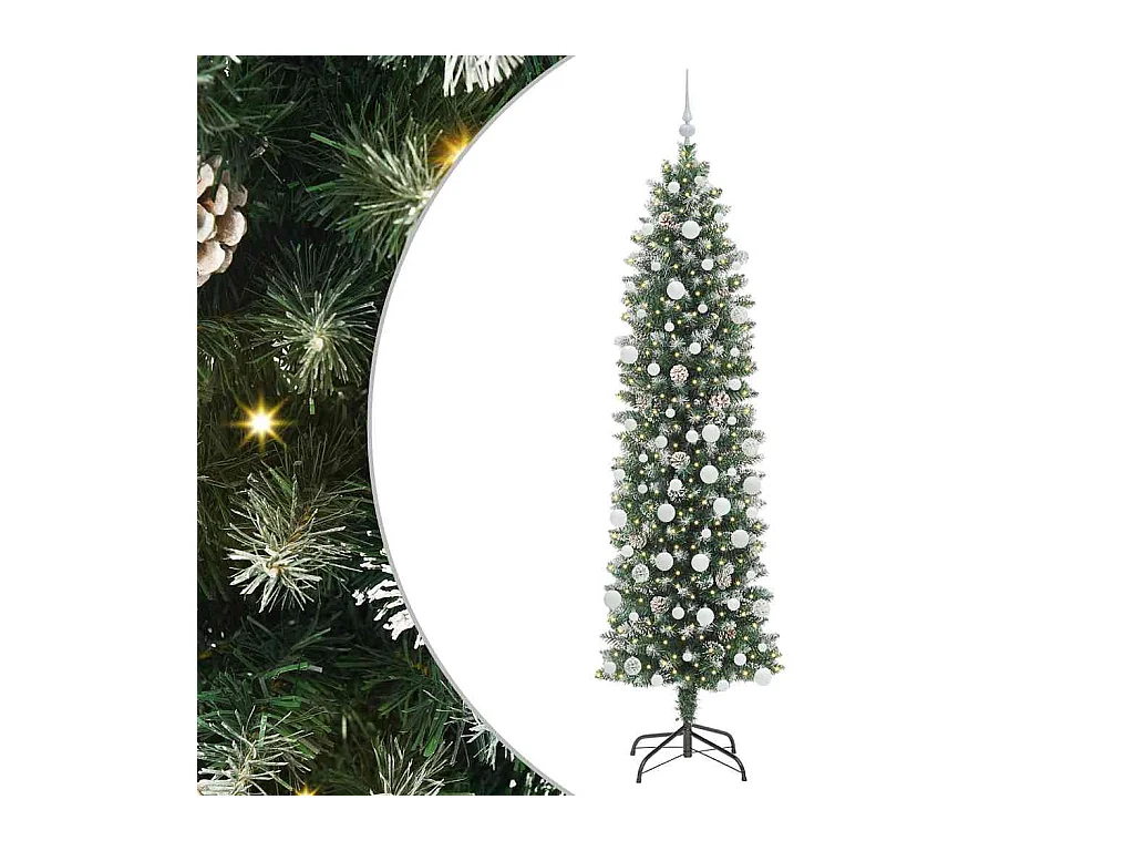 Arbre de Noël artificiel slim avec 300 LED Vert et blanc 210 cm