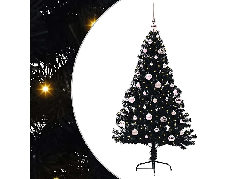 Árvore de Natal Artificial Pré-iluminada Preto 150 cm PVC