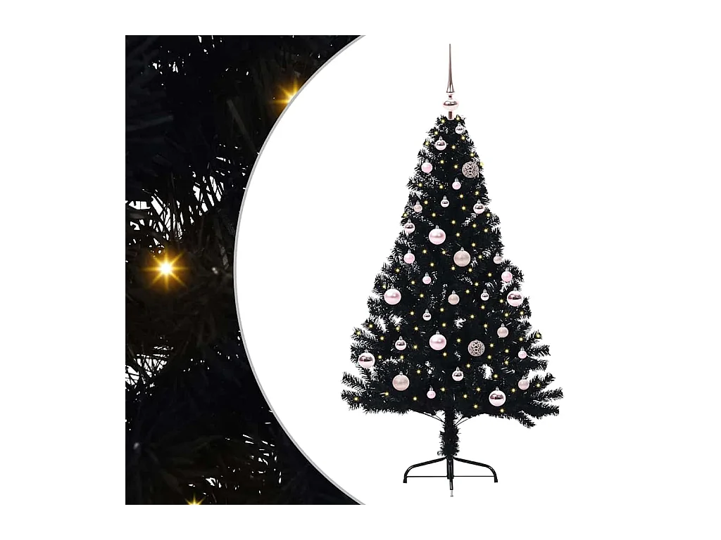 Árvore de Natal Artificial Pré-iluminada Preto 150 cm PVC