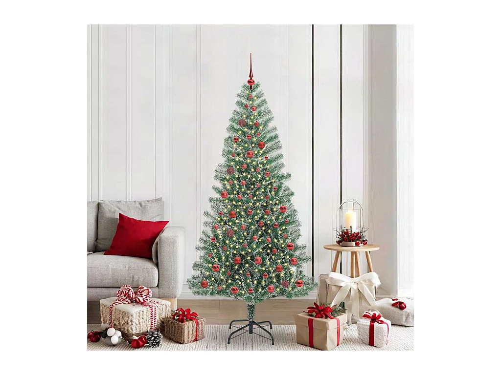 Árbol de Navidad Artificial Nevado con Luz LED Verde y 210 cm