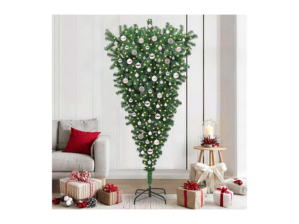 Sapin de Noël artificiel pré-éclairé à l'envers avec ensemble de boules