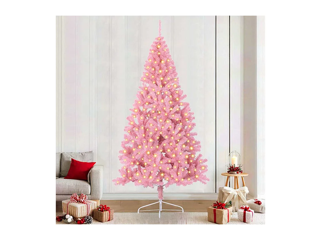 Sapin de Noël artificiel pré-éclairé Rose 240 cm PVC