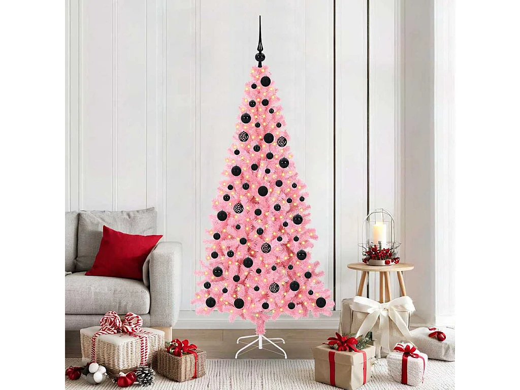 Sapin de Noël avec 300 LED avec support Rose 180 cm PVC
