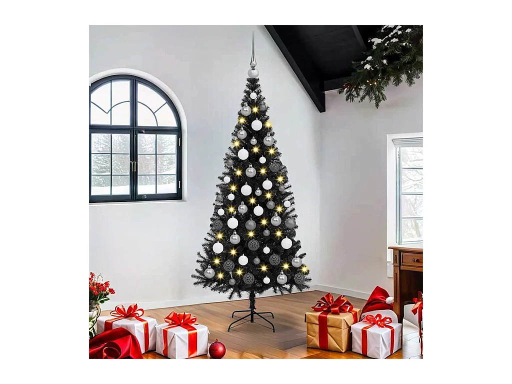 Sapin de Noël avec 300 LED avec support Noir 180 cm PVC