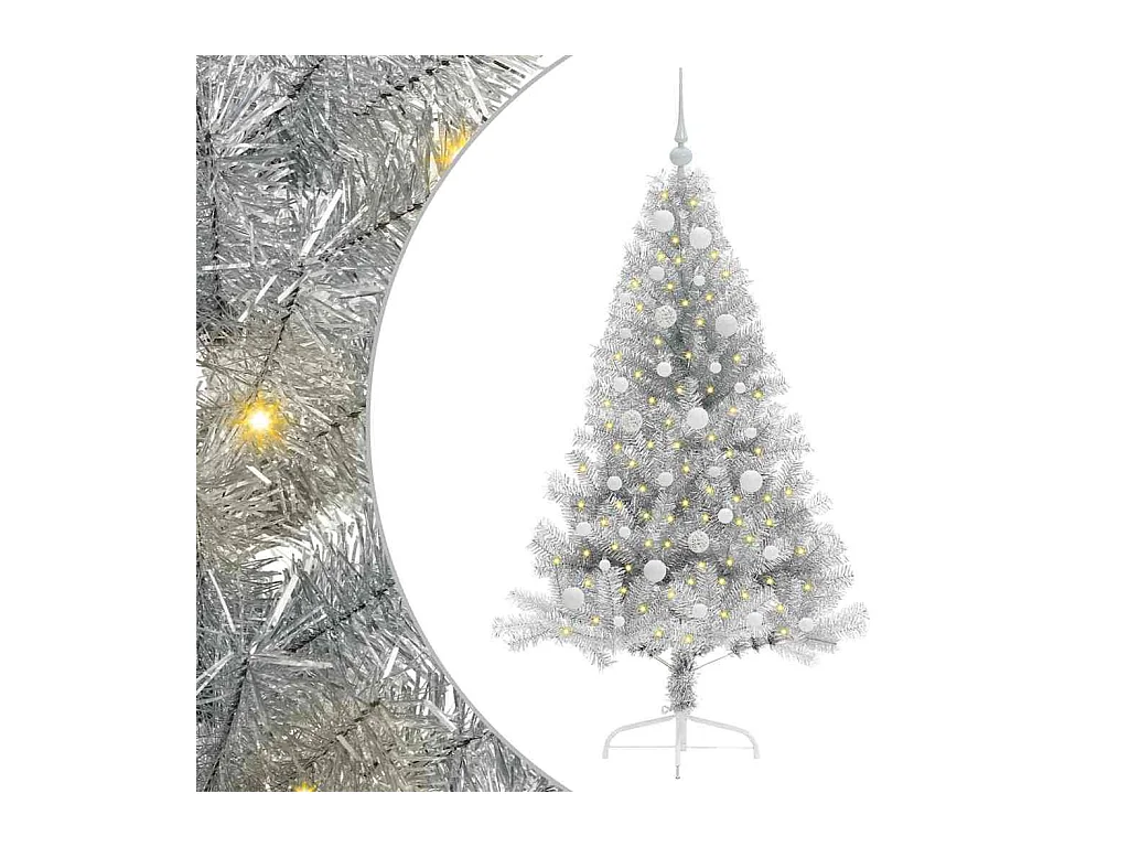 Árbol de Navidad Artificial Preiluminado Plateado 150 cm PET