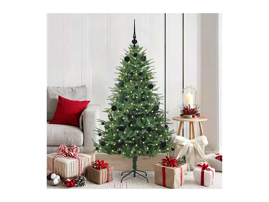 Sapin de Noël artificiel pré-éclairé avec set de boules Vert