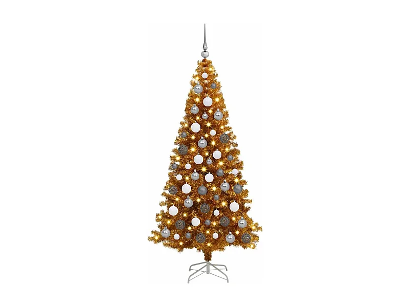 Sapin de Noël avec 300 LED avec support Doré 180 cm PET