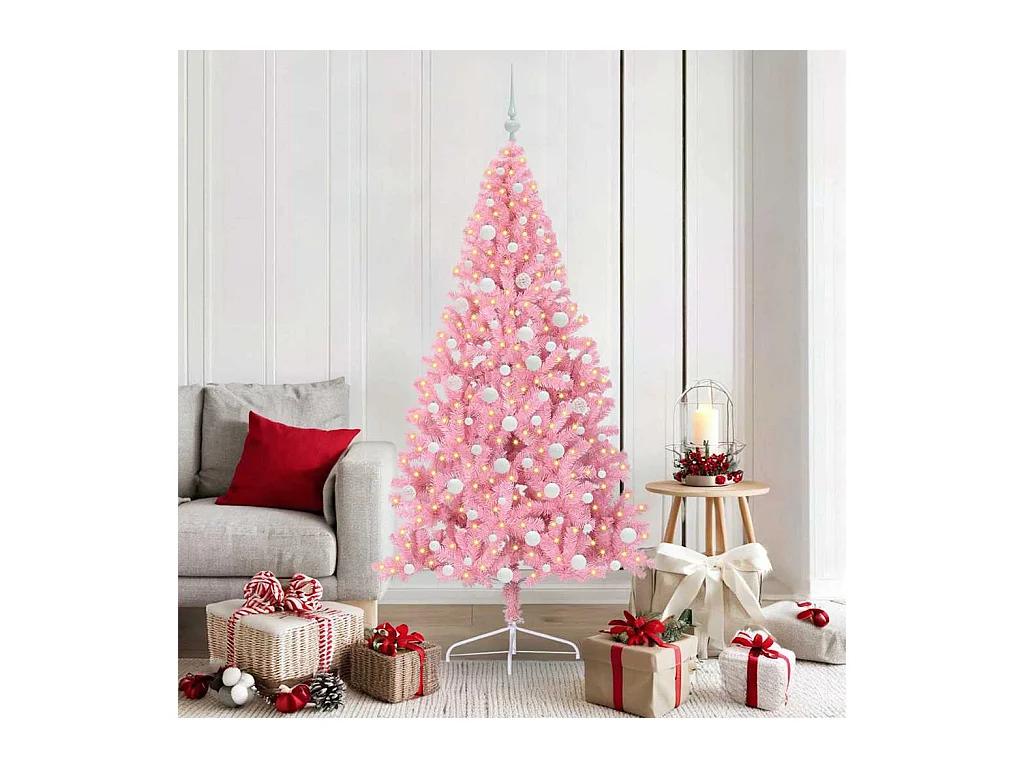 Sapin de Noël artificiel pré-éclairé Rose 180 cm PVC