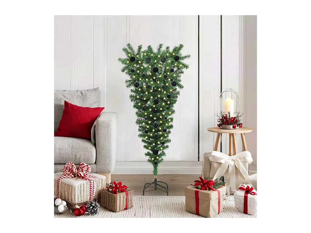 Arbre de Noël artificiel pré-éclairé à l'envers avec ensemble de boules