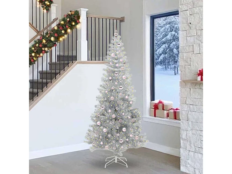 Sapin de Noël avec 300 LED avec support Argent 240 cm PET
