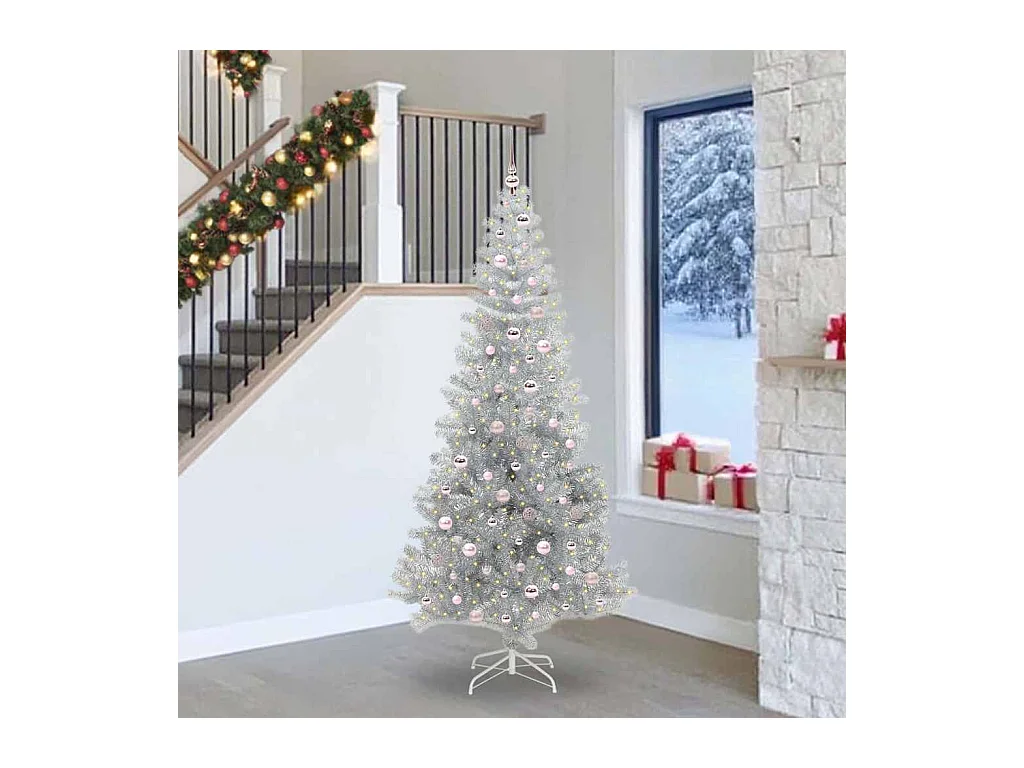 Sapin de Noël avec 300 LED avec support Argent 240 cm PET