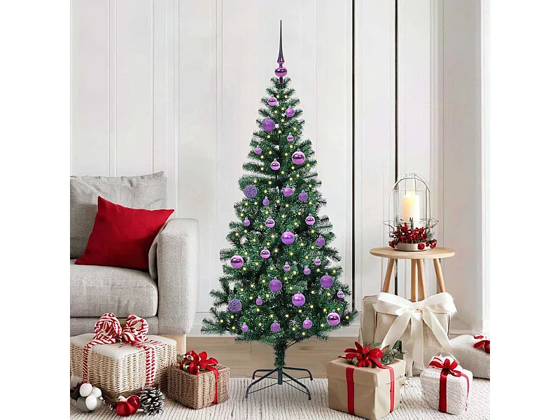 Sapin de Noël artificiel pré-éclairé Vert 150 cm PVC et métal