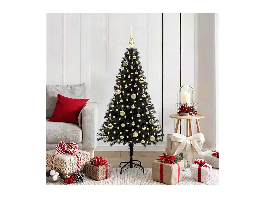 Sapin de Noël avec 150 LED avec support Noir 150 cm PVC