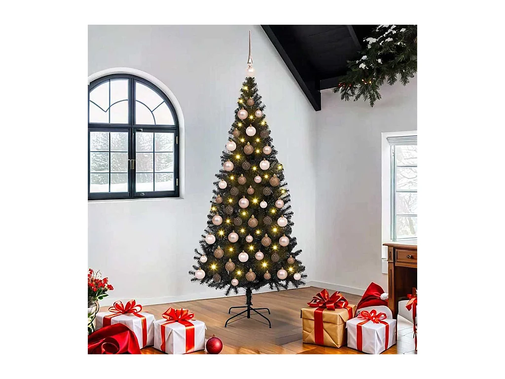 Sapin de Noël avec 300 LED avec support Noir 180 cm PVC