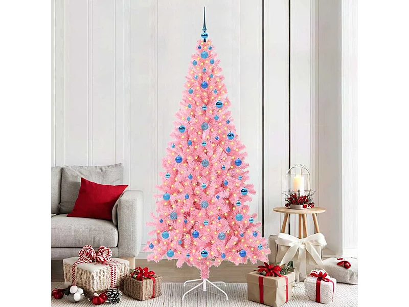 Sapin de Noël avec 300 LED avec support Rose 210 cm PVC
