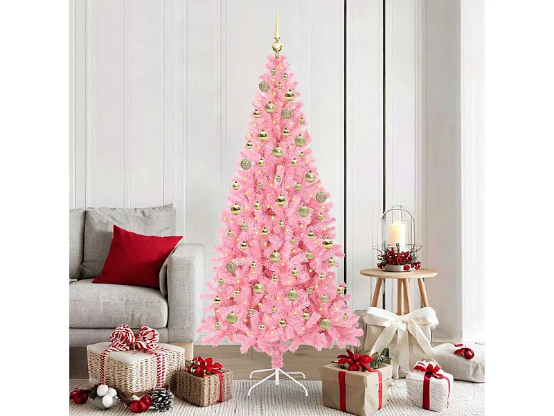 Sapin de Noël avec 300 LED avec support Rose 180 cm PVC