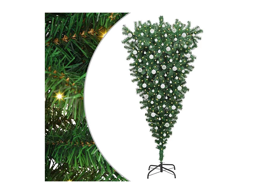 Ondersteboven Kunstkerstboom met Ballenset Groen 210 cm PVC