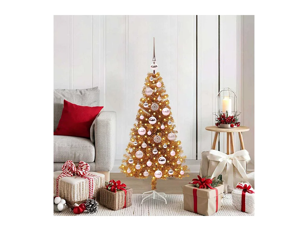 Árbol de Navidad con 150 LED con soporte Dorado 120 cm PET