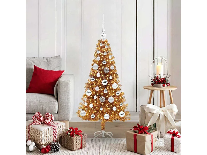 Árbol de Navidad con 150 LED con soporte Dorado 120 cm PET