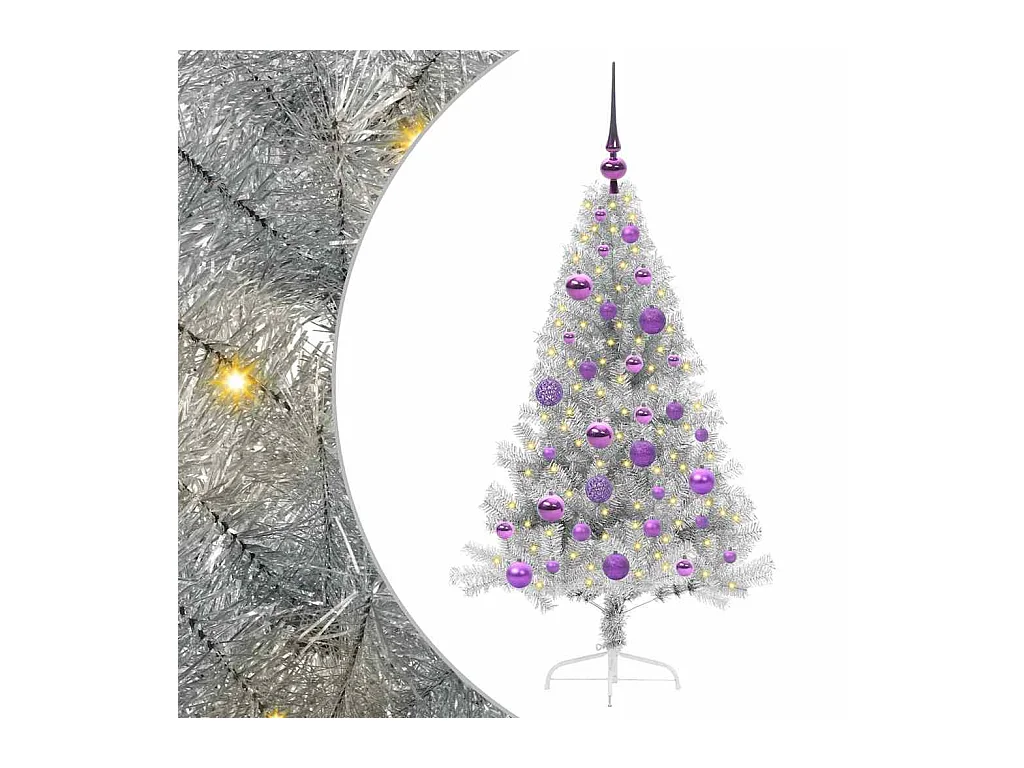 Árbol de Navidad Artificial Preiluminado Plateado 120 cm PET