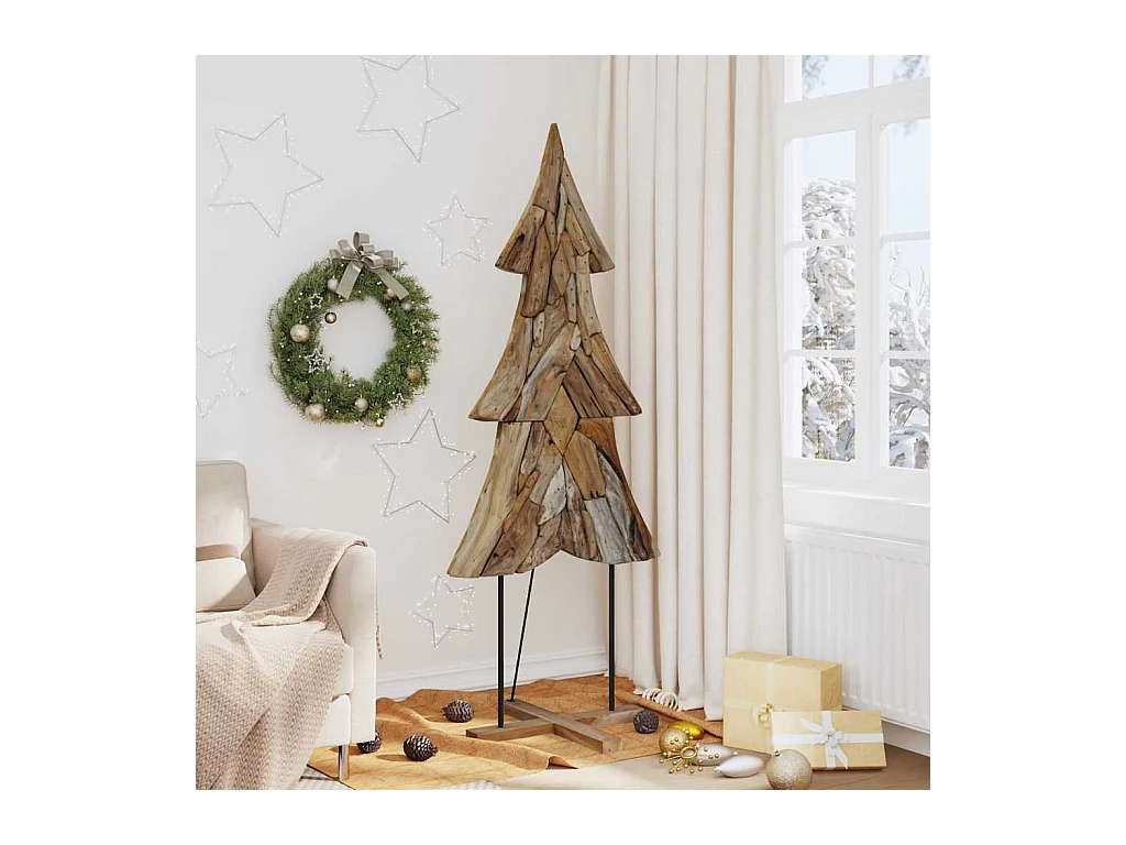 Sapin de Noël avec support Marron 180 cm Bois de teck solide