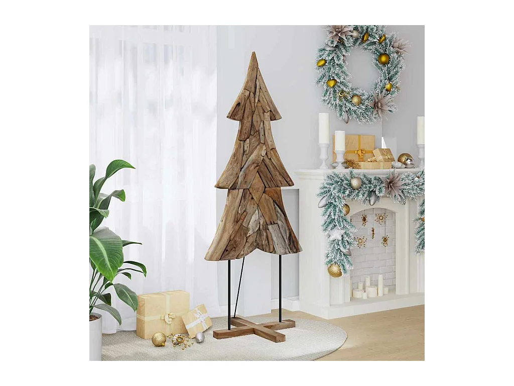 Sapin de Noël avec support Marron 180 cm Bois de teck solide
