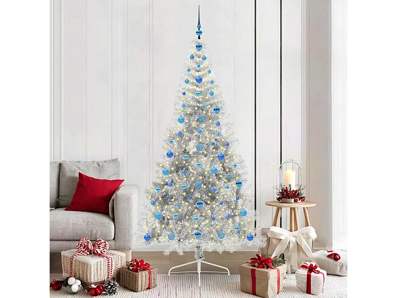 Sapin de Noël artificiel pré-éclairé Argent 210 cm PET