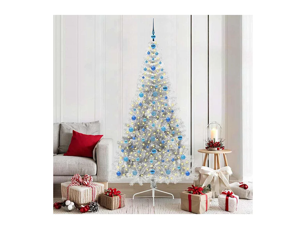Árvore de Natal Artificial Pré-iluminada Prateado 210 cm PET