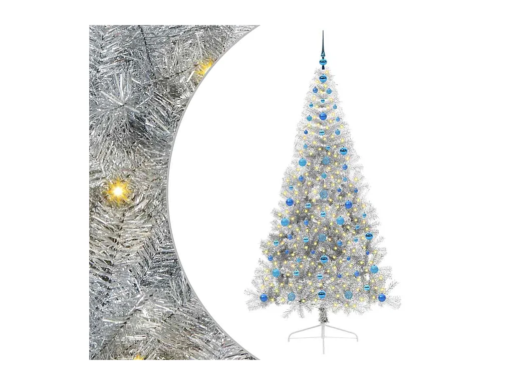 Árvore de Natal Artificial Pré-iluminada Prateado 210 cm PET
