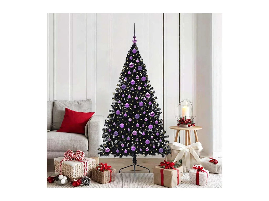 Árbol de Navidad Artificial Preiluminado Negro 180 cm PVC