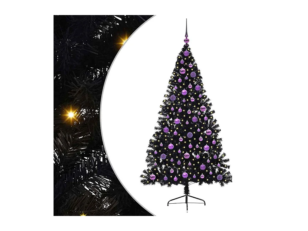 Árbol de Navidad Artificial Preiluminado Negro 180 cm PVC