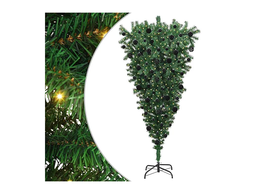 Árvore de Natal Artificial Pré-iluminada de Cabeça para Baixo com Conjunto de Bolas