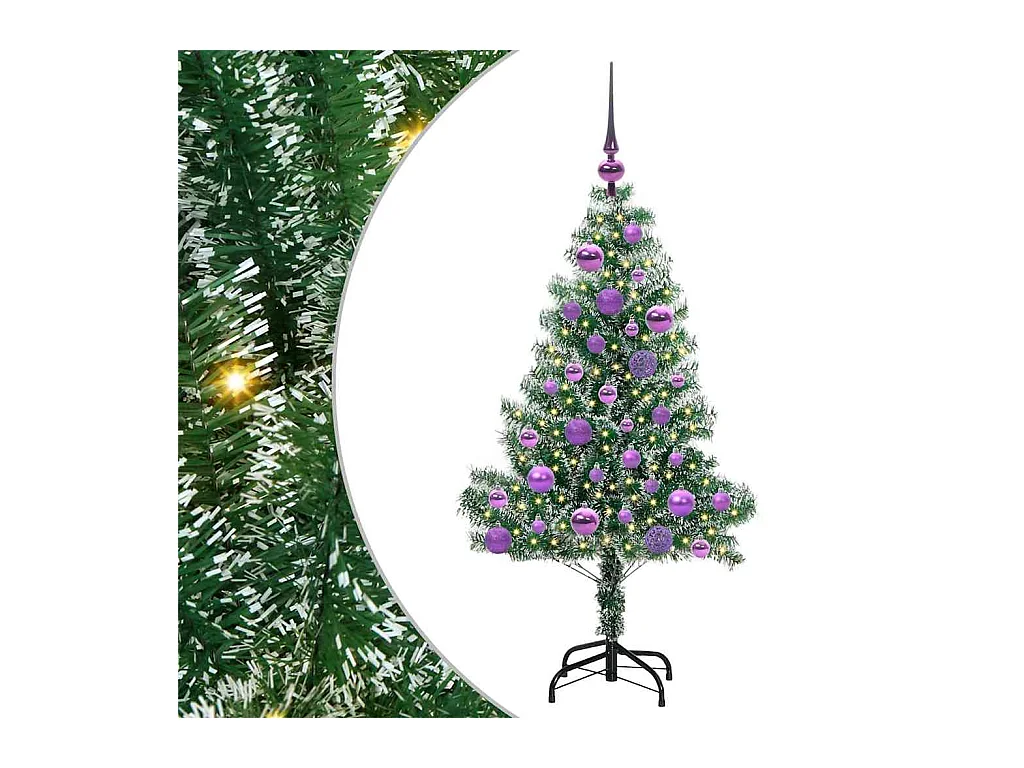 Kunstkerstboom Sneeuw Gevlokt met LED Licht Groen en Wit 120 cm