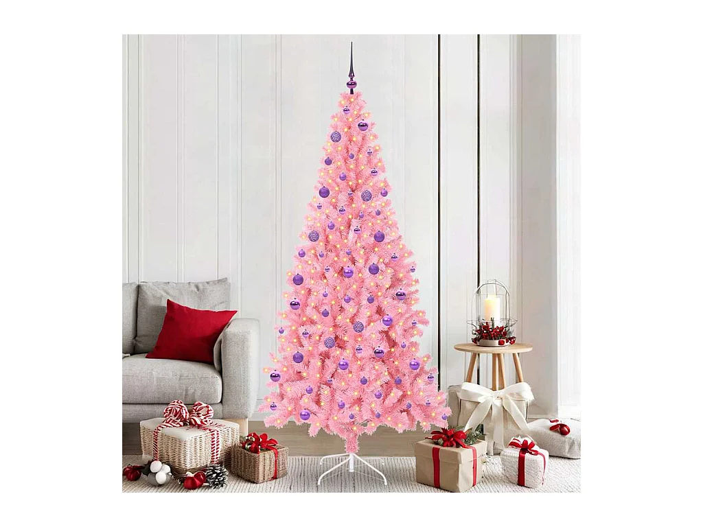 Sapin de Noël avec 300 LED avec support Rose 210 cm PVC
