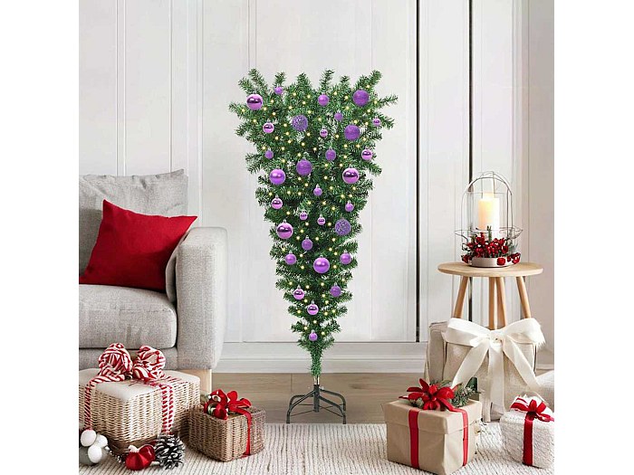 Ondersteboven Kunst Kerstboom met Ballenset Groen 180 cm PVC kopen