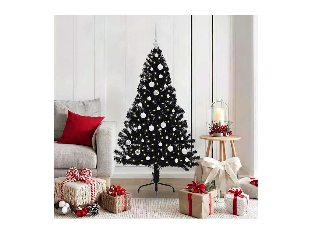 Árbol de Navidad Artificial Preiluminado Negro 150 cm PVC