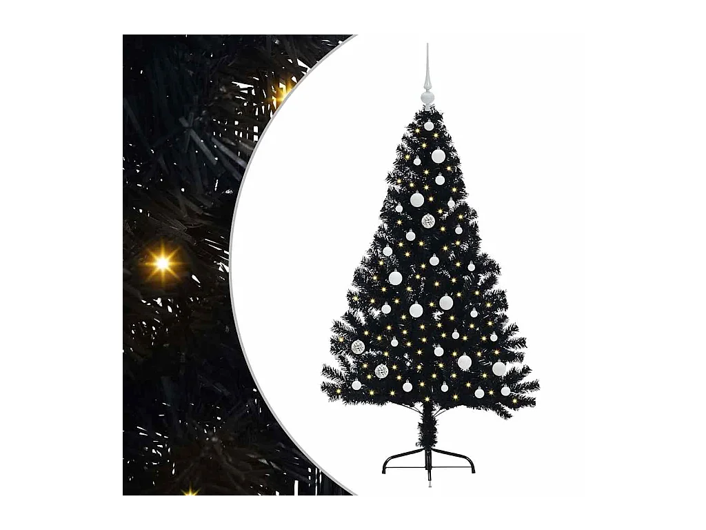 Árbol de Navidad Artificial Preiluminado Negro 150 cm PVC