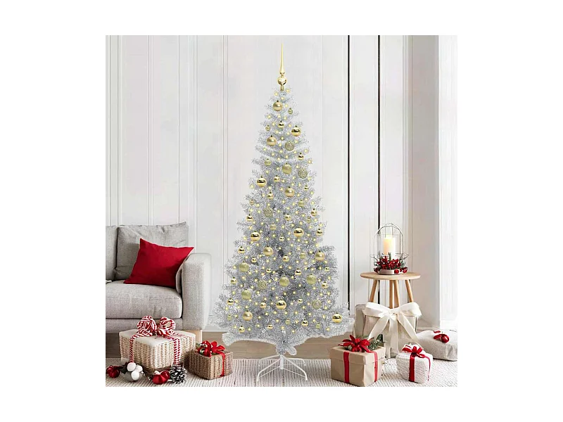 Árbol de Navidad con 300 LED con soporte Plateado 210 cm PET