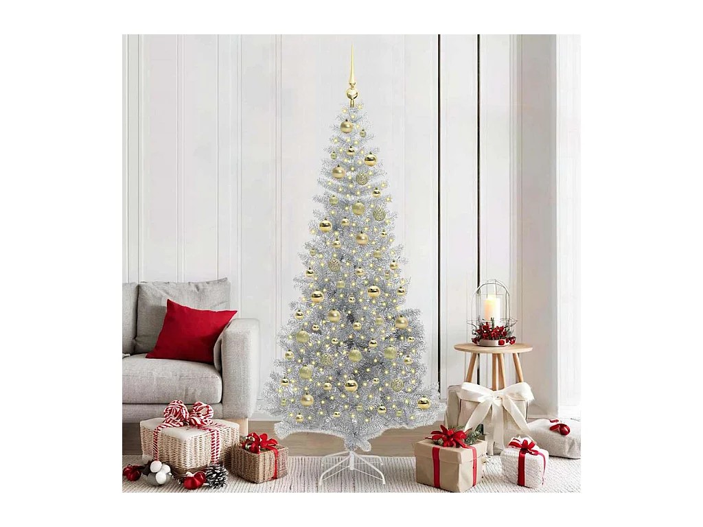 Árbol de Navidad con 300 LED con soporte Plateado 210 cm PET