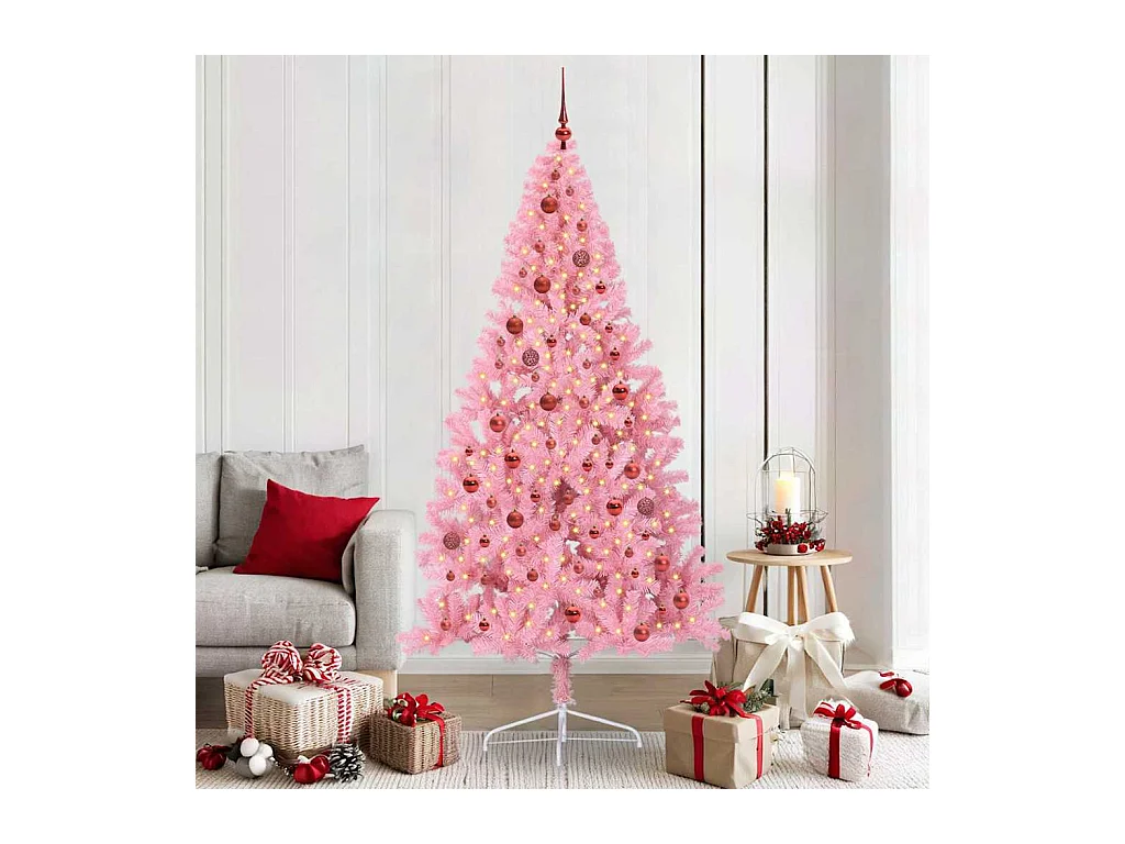 Sapin de Noël artificiel pré-éclairé Rose 210 cm PVC