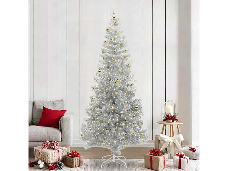 Árbol de Navidad con 300 LED con soporte Plateado 240 cm PET