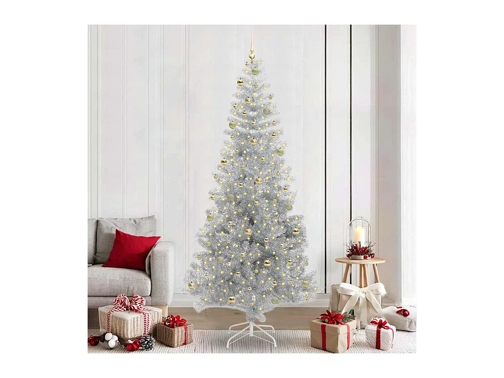 Sapin de Noël avec 300 LED avec support Argent 240 cm PET