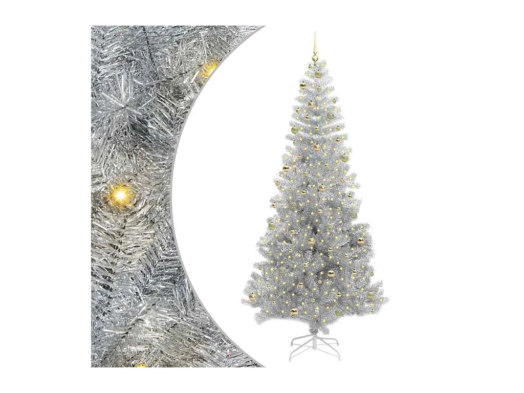 Sapin de Noël avec 300 LED avec support Argent 240 cm PET