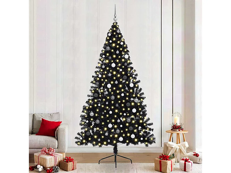 Sapin de Noël artificiel pré-éclairé Noir 240 cm PVC