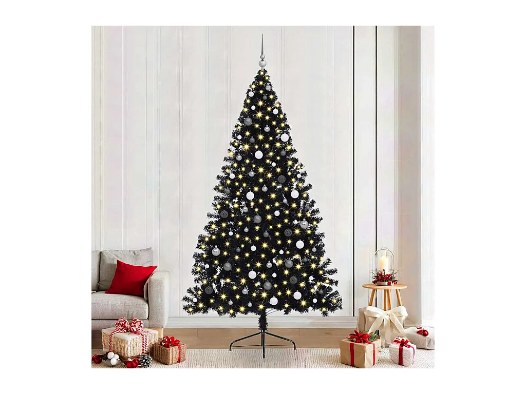 Sapin de Noël artificiel pré-éclairé Noir 240 cm PVC
