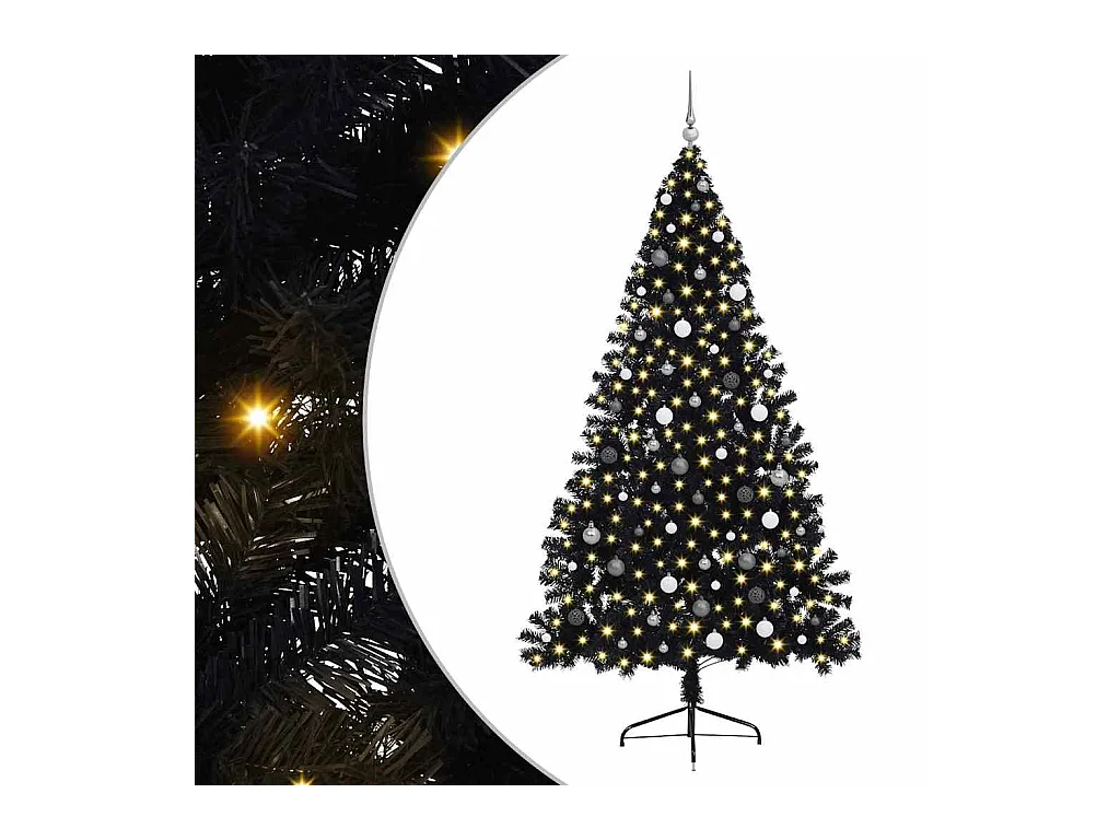Sapin de Noël artificiel pré-éclairé Noir 240 cm PVC