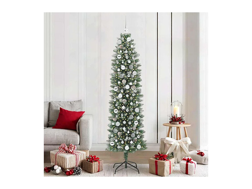 Arbre de Noël artificiel slim avec 300 LED Vert et blanc 210 cm